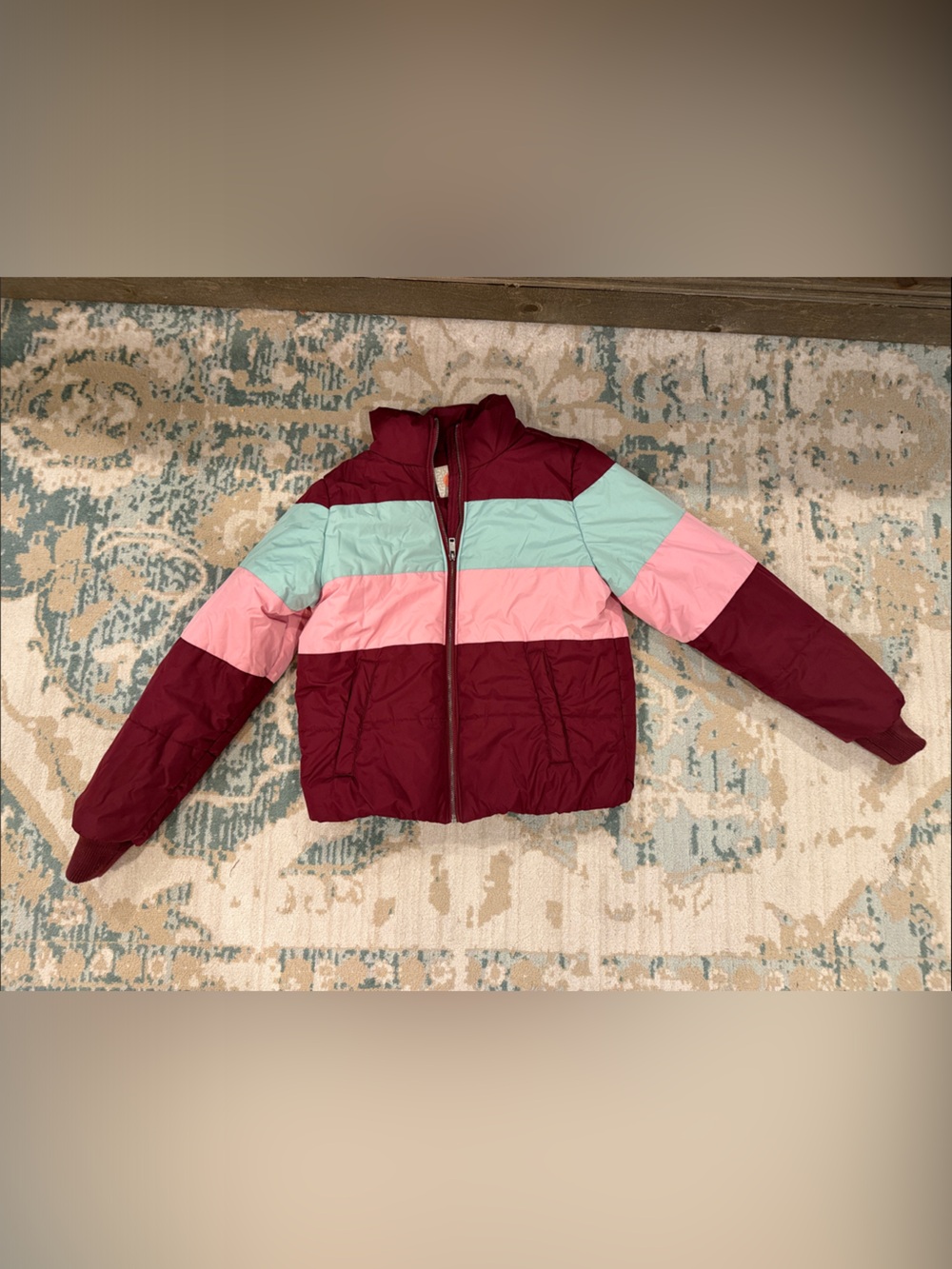 Women’s Colorblock Puffer Jacket - Burgundy, Pink & Mint